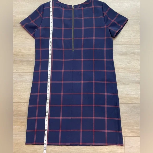 J Crew Factory relaxed plaid printed pocket navy short sleeve dress size 8 NWT - Picture 5 of 6